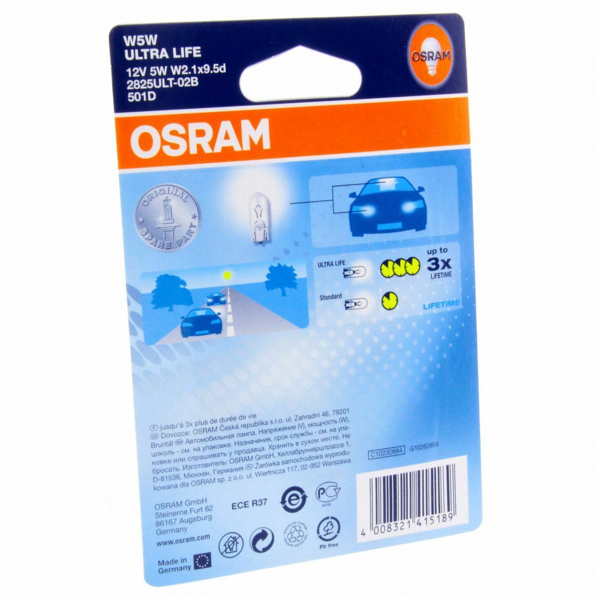 W5W OSRAM Ultra Life 3x Longlife Autolampen 2825ULT-02B DUO Set Blister 2 Stück