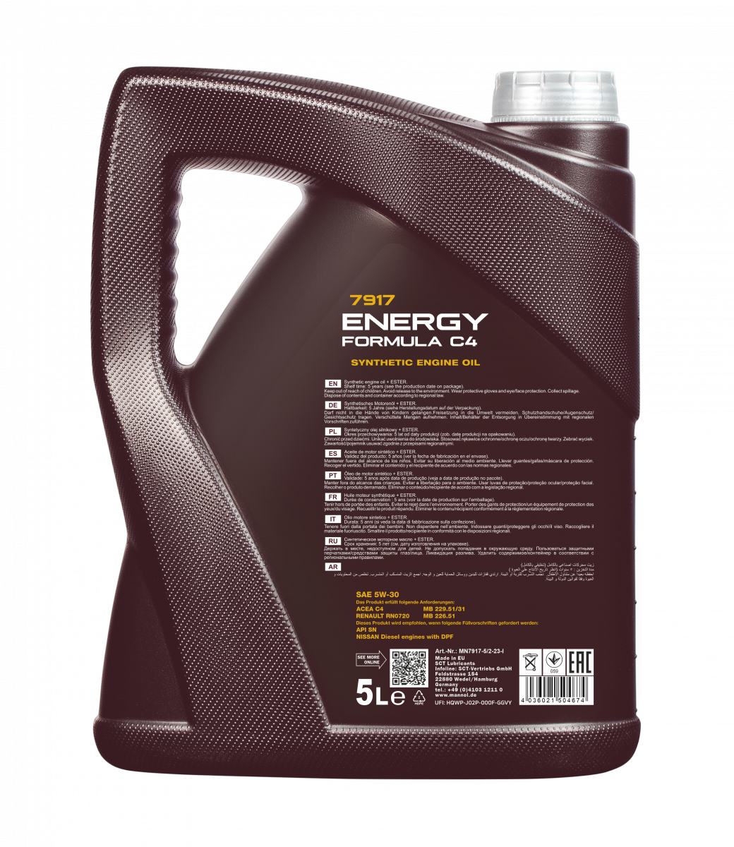 5 Liter MANNOL Motoröl Energy Formula C4 5W-30 7917 API SN ACEA C4