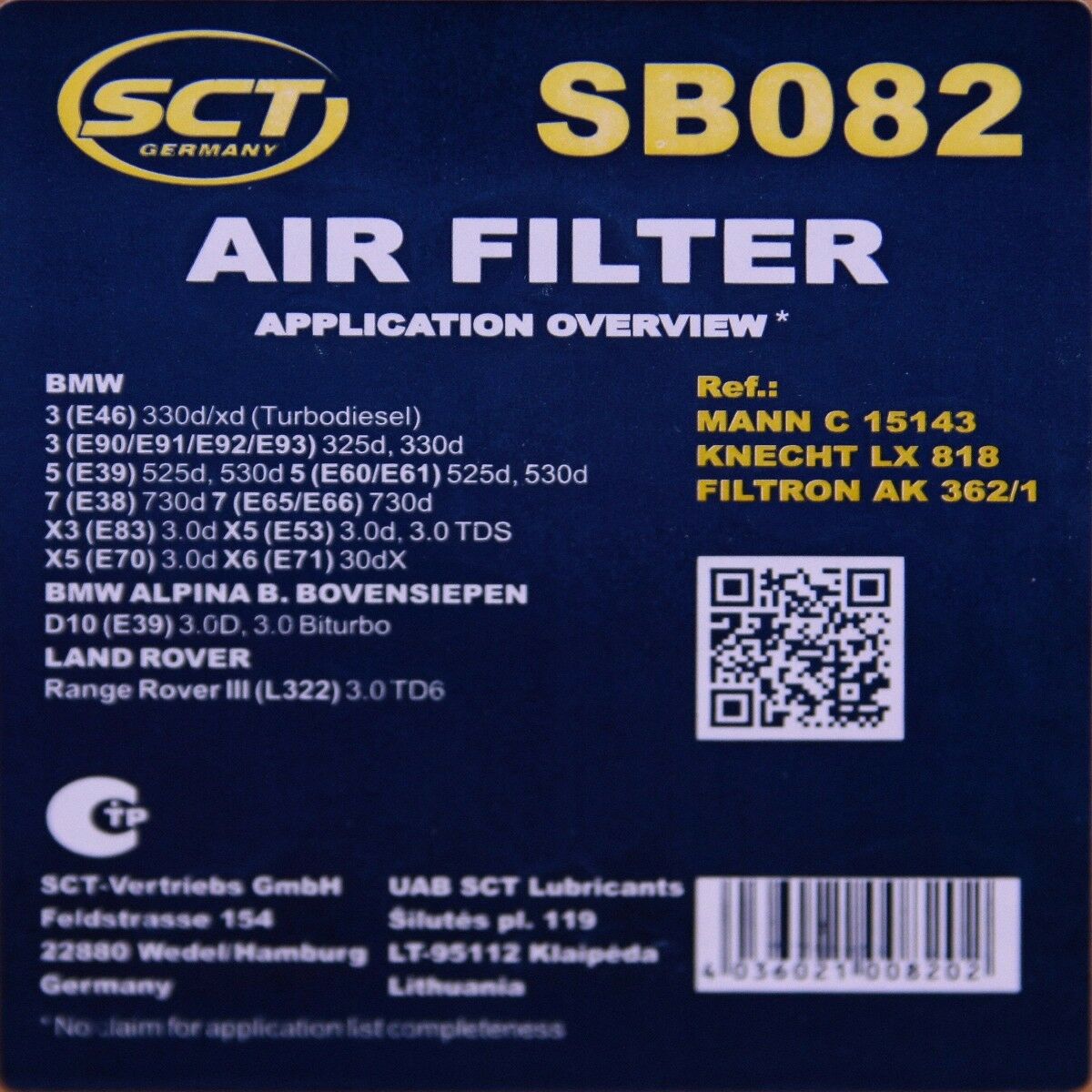Luftfilter Fahrzeugfilter SB082 Motorluftfilter Luft Filter BMW X6 X5 X3 7er 5er 3er SCT