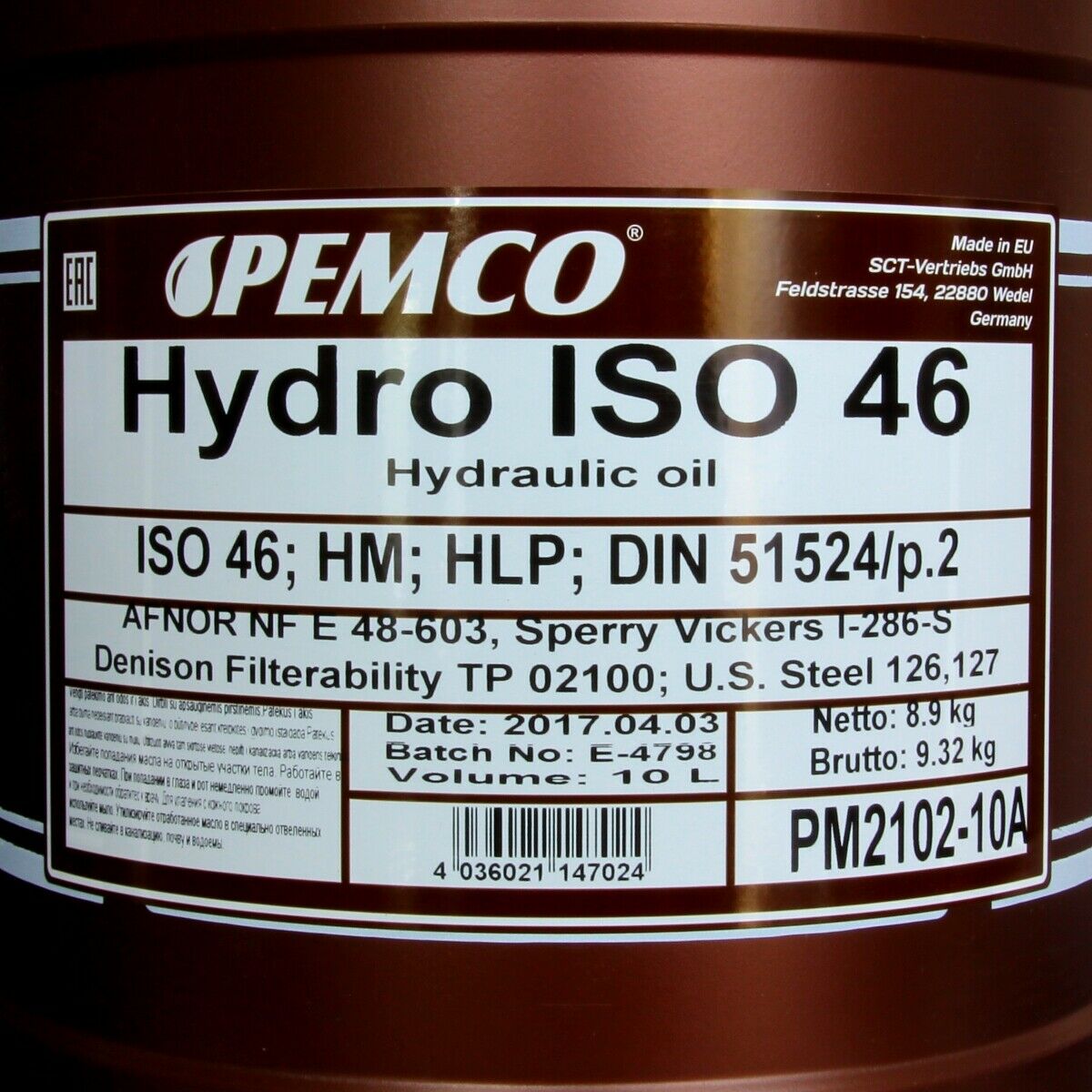 80 Liter PEMCO Hydro ISO 46 Hydrauliköl HLP 46 DIN 51524 DENISON HF AFNOR 48600