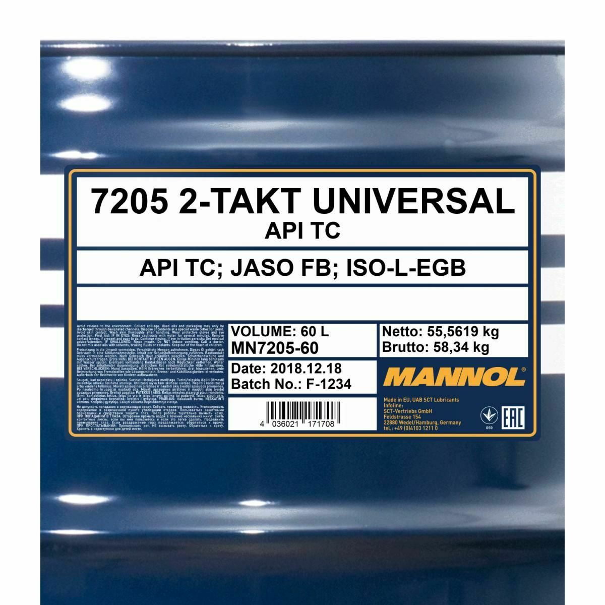 60 Liter MANNOL 2-Takt Universal 7205 API TC JASO FB Motoröl Motorradöl