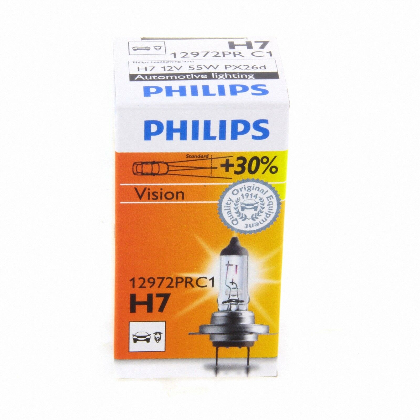 H7 Philips Vision Halogenlampe bis zu 30% mehr Licht 12972PR single 1 Stück