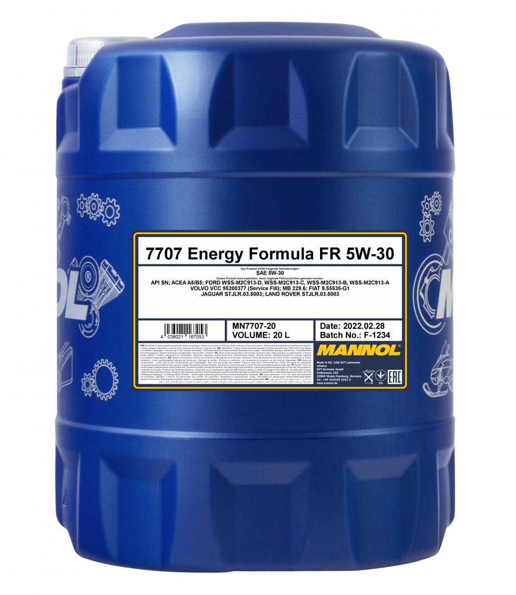 20 Liter MANNOL Energy Formula FR 7707 5W-30 API SN Motoröl + Ablasshahn