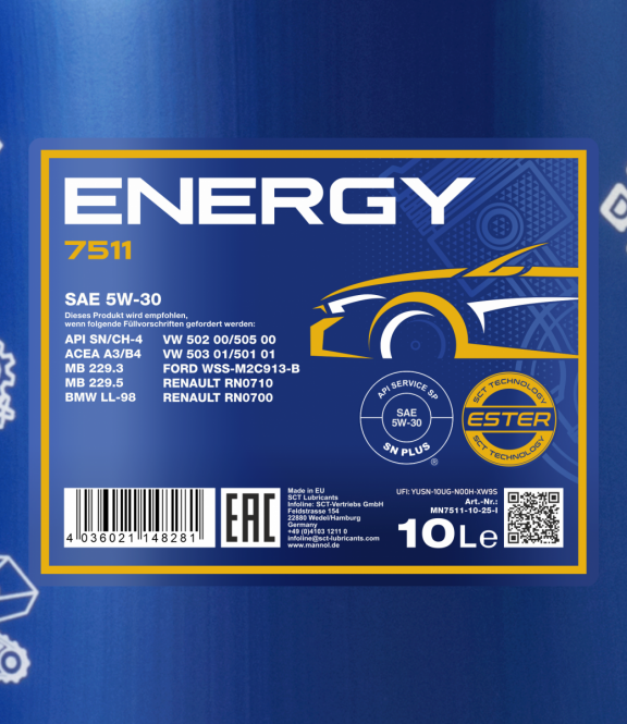 40 Liter (4x10) MANNOL Energy 5W-30 7511 API SN/CH-4 MB 229.3 VW 502.00 Motoröl