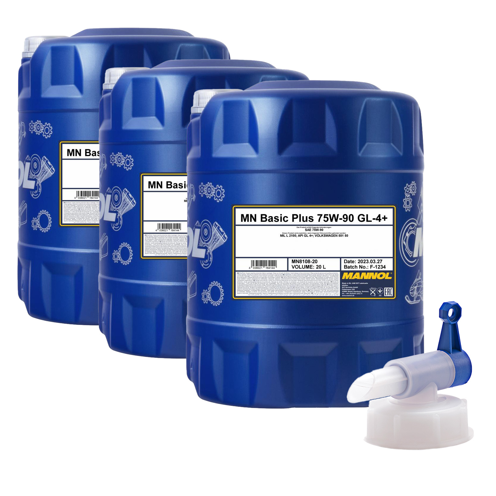 60 Liter MANNOL Basic Plus 75W-90 GL4+ Getriebeöl 75W90 Öl + Ablasshahn