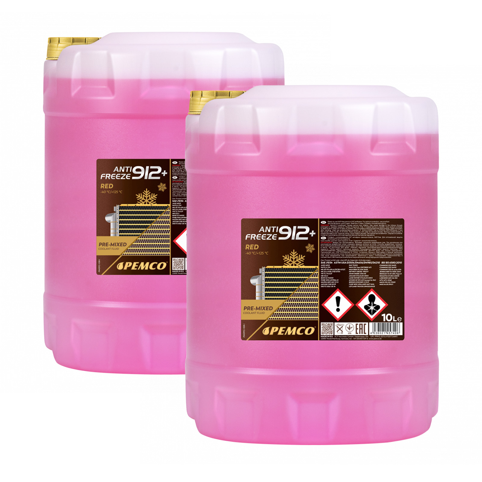 20 Liter (2x10) PEMCO Antifreeze 912+ Kühlerfrostschutz bis -40C rot PM0912