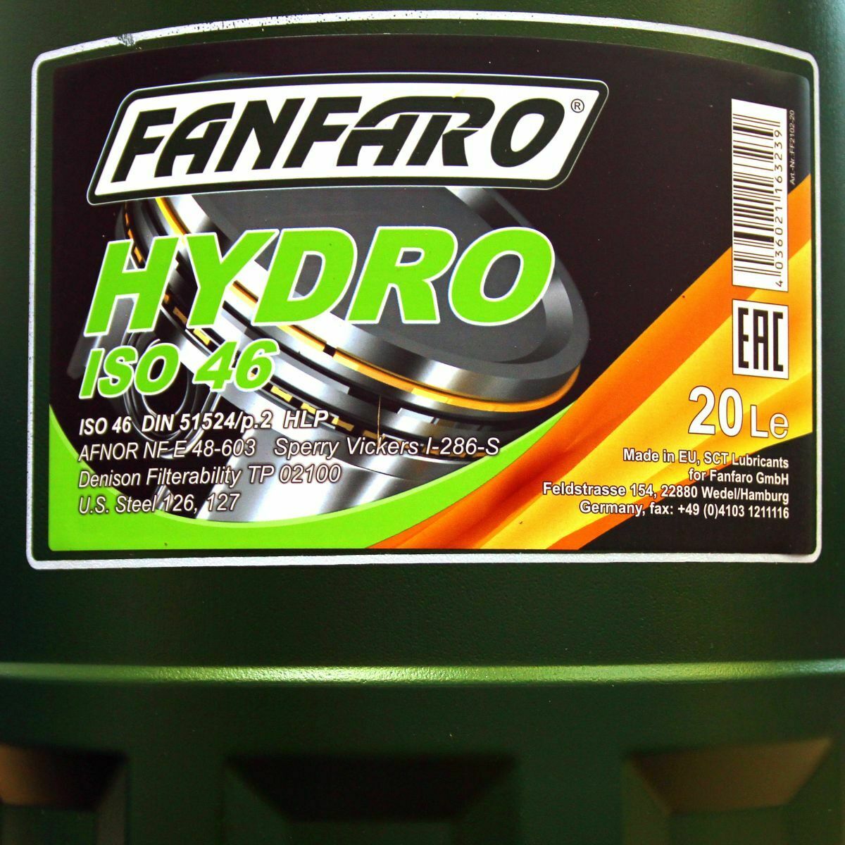 20 Liter HLP46 Fanfaro 2102 Hydrauliköl "Hydro ISO 46" VDMA 24318 - DIN 51524/2