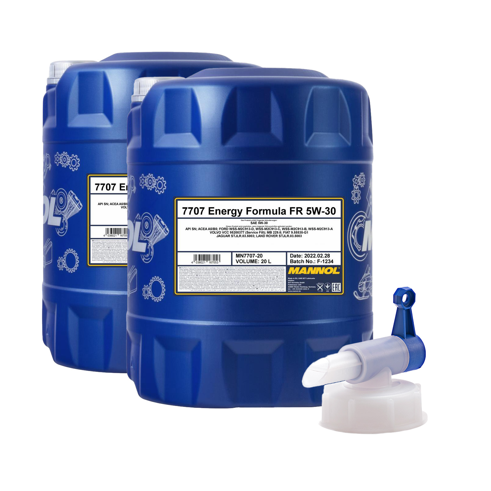 40 Liter (2x20) MANNOL Energy Formula FR 7707 5W-30 API SN Motoröl + Ablasshahn