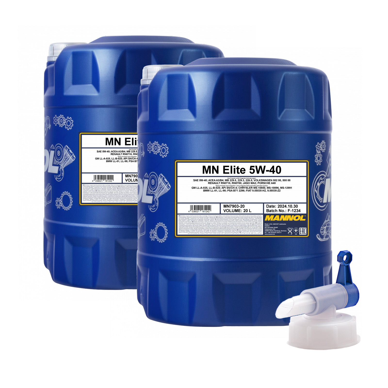 40 Liter MANNOL Elite 5W-40 5W40 Motoröl ÖL +  Ablasshahn 4036021161242