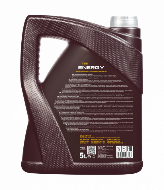 5 Liter MANNOL Energy 5W-30 7511 API SN/CH-4 MB 229.3 VW 502.00 A3/B4 Motoröl