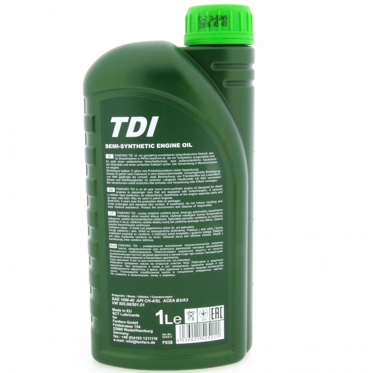 1 Liter FANFARO TDI 10W-40 CH-4/SL Motoröl B3 A3 passend für VW 505.00 501.01