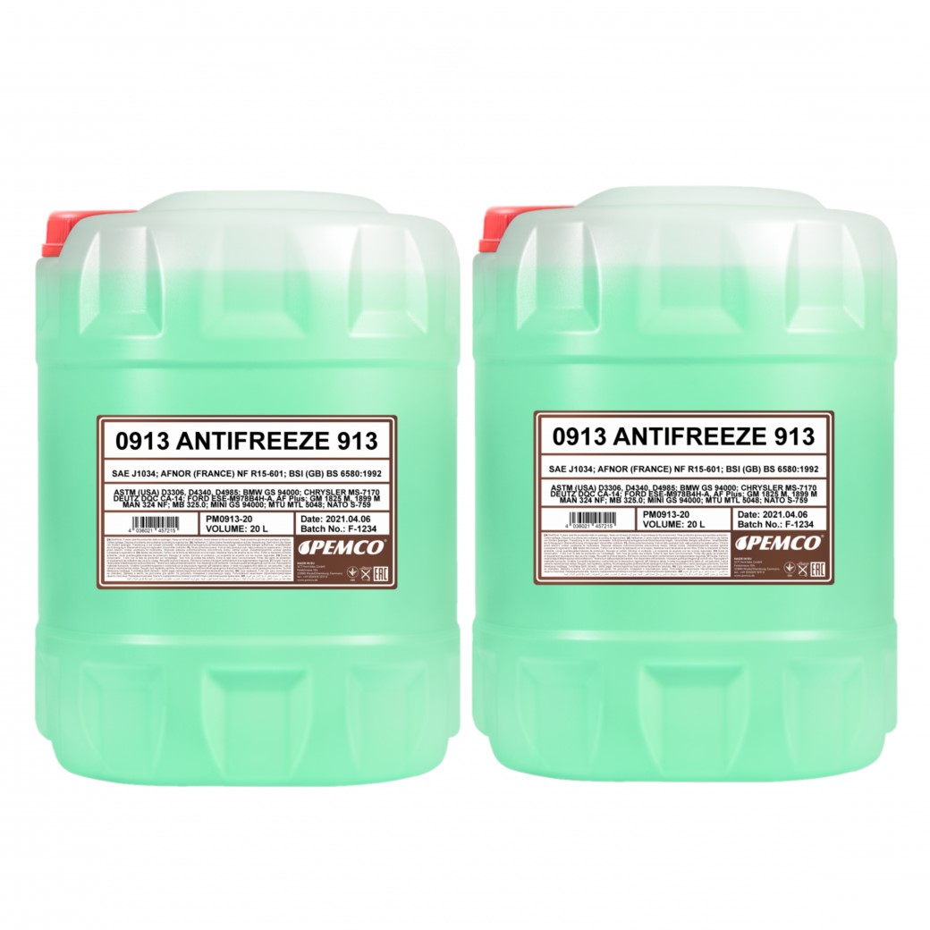 40 Liter (2x20) PEMCO Antifreeze 913 -40 °C Kühlerfrostschutz Fertiggemisch grün 40 Liter (2x20) PEMCO Antifreeze 913 -40 °C Kühlerfrostschutz Fertiggemisch grün