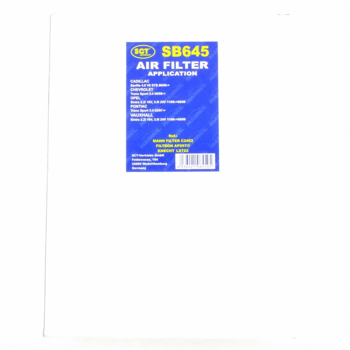 SCT Luftfilter SB645 Motorfilter Servicefilter Ersatzfilter Cadillac passend für Opel
