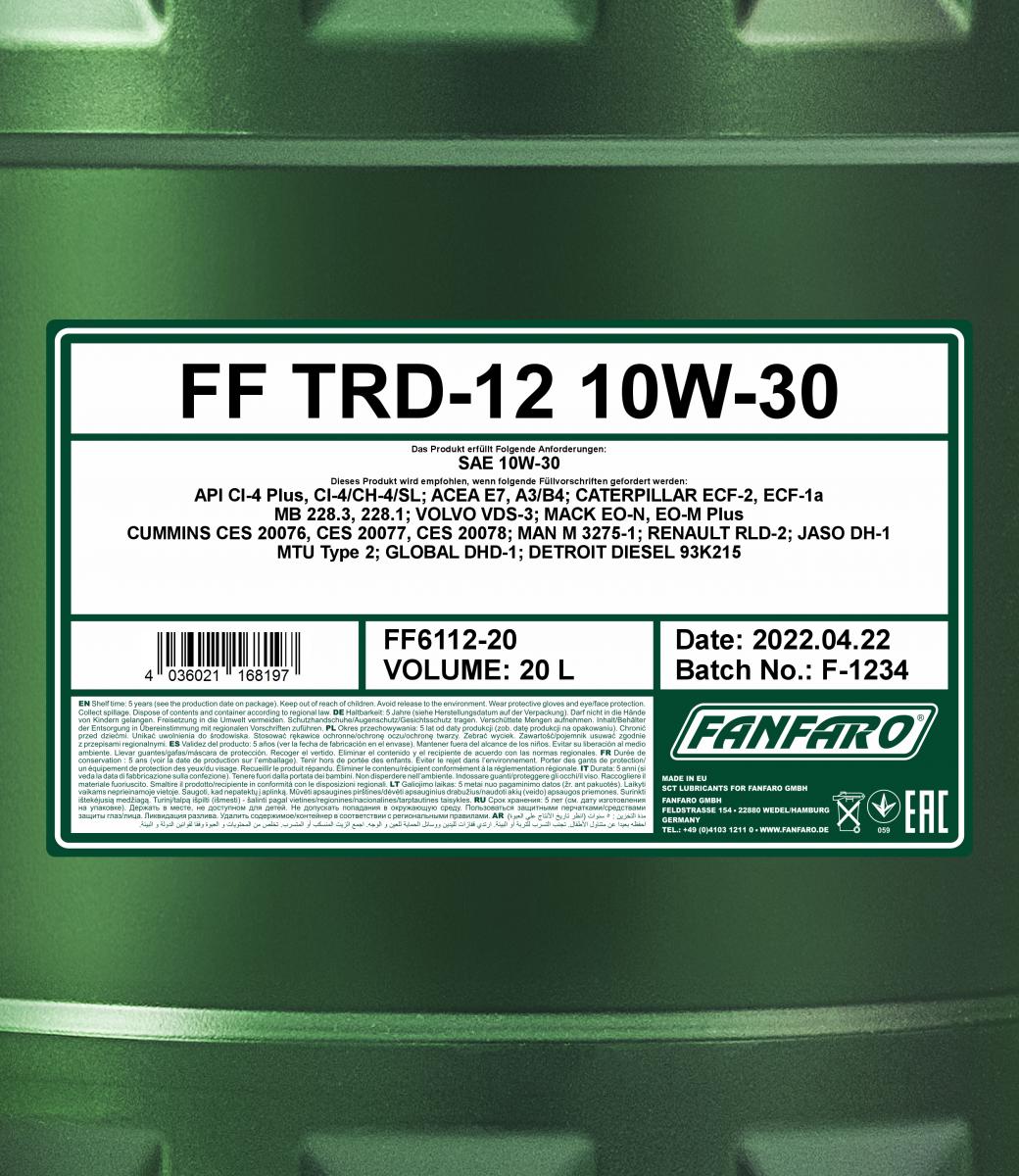 20L (1x20) FANFARO TRD-12 SHPD 10W-30 API CI-4 Plus NKW Motoröl Motorenöl Diesel