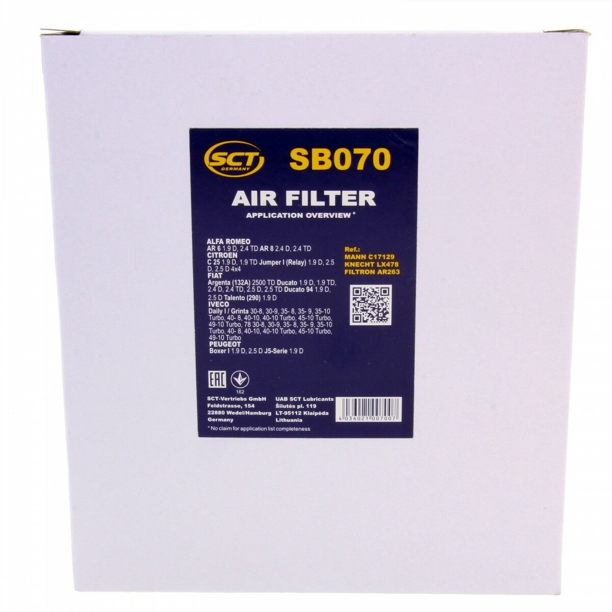 SCT Luftfilter Fahrzeugfilter SB070 Motorfilter Servicefilter passend für Citroën Fiat Peugeot