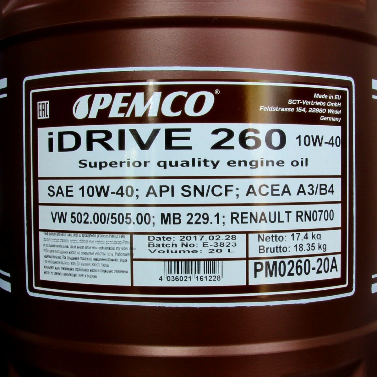 80 Liter(4x20) PEMCO SAE 10W-40 iDrive 260 Motoröl - Classic Motorenöl Schmierung