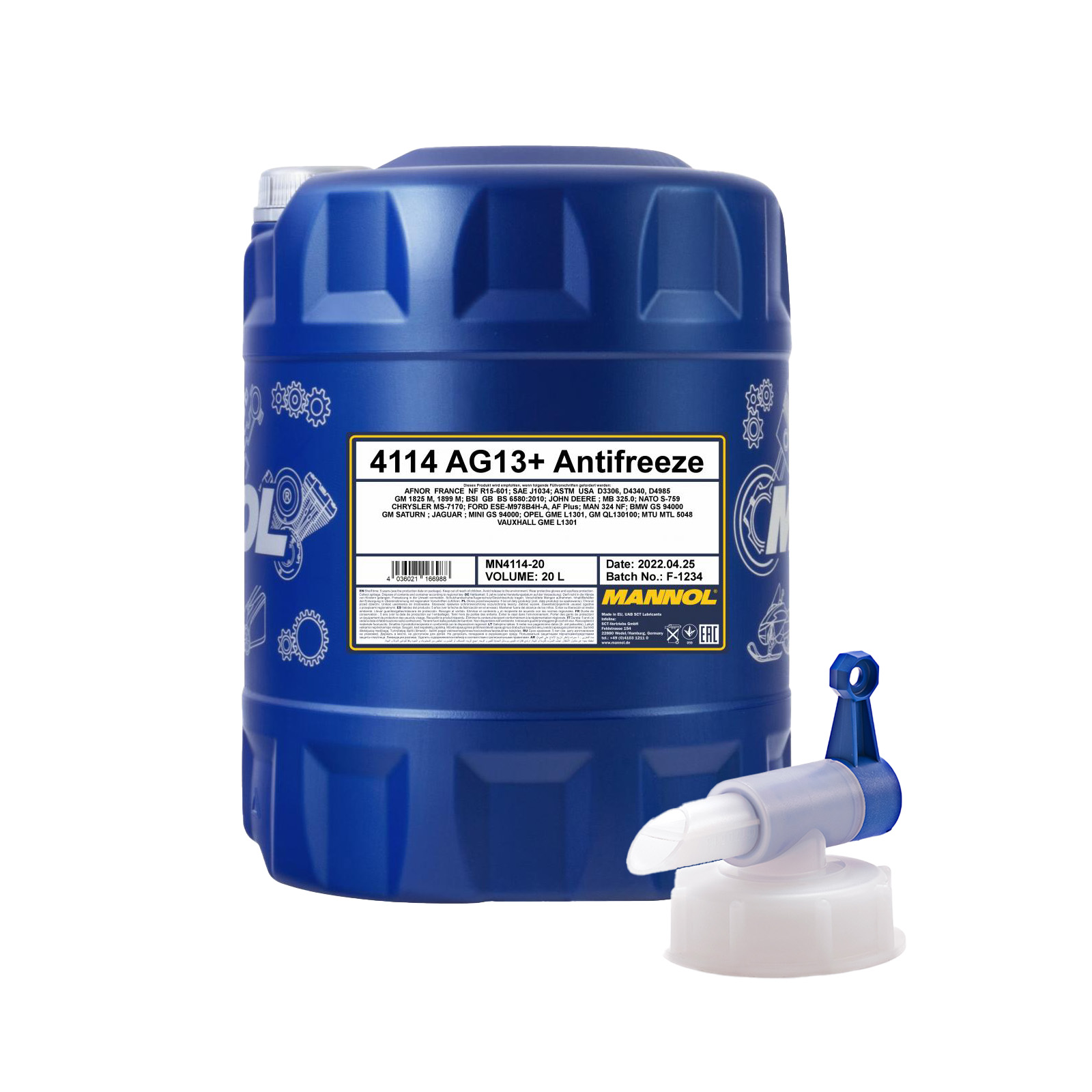20 L MANNOL Antifreeze AG13+ Advanced Kühlflüssigkeit Konzentrat + 1x Ablasshahn