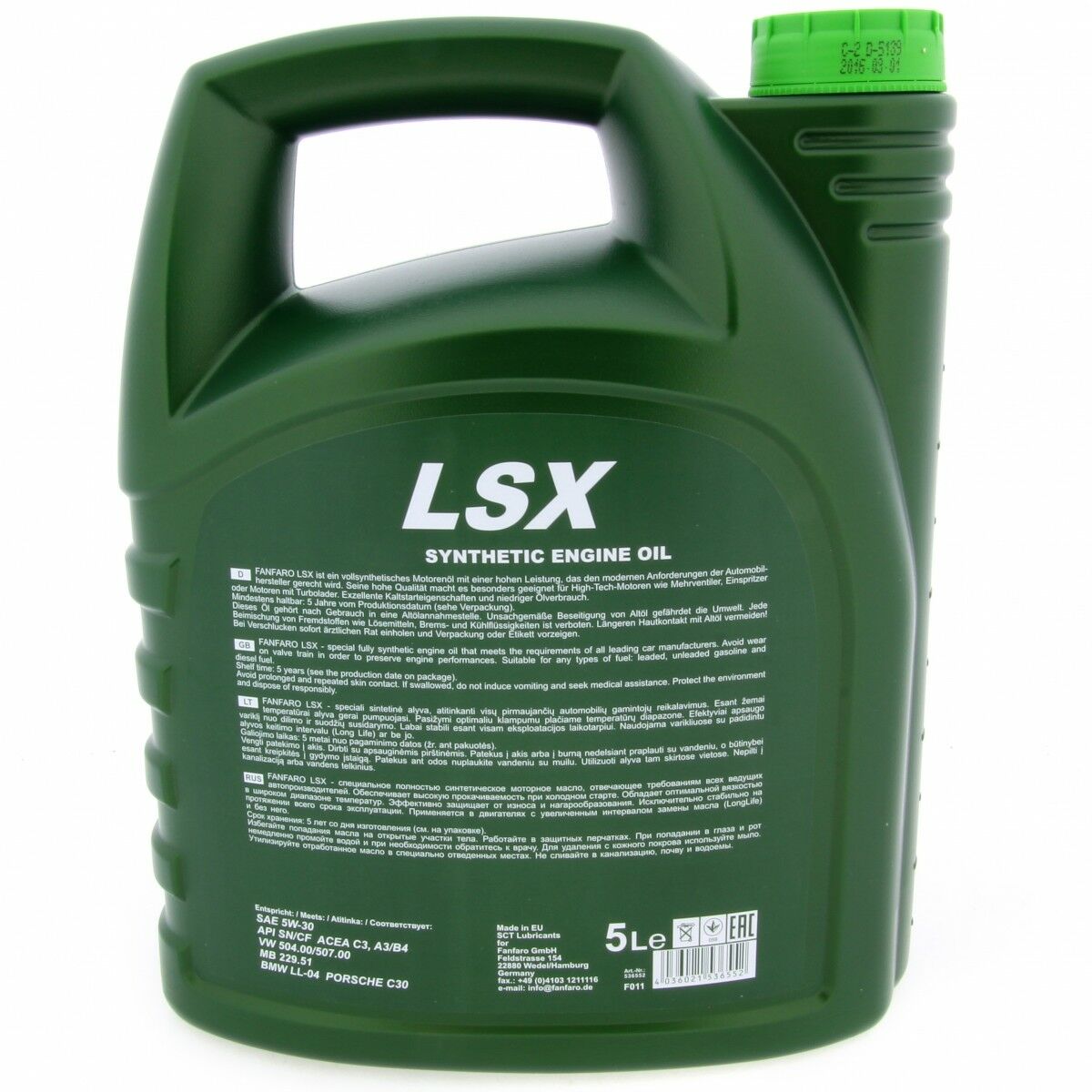 10 Liter FANFARO LSX 5W-30 SN Motoröl C3 A3 B4 passend für VW 507.00 BMW LL-04 MB 229.51