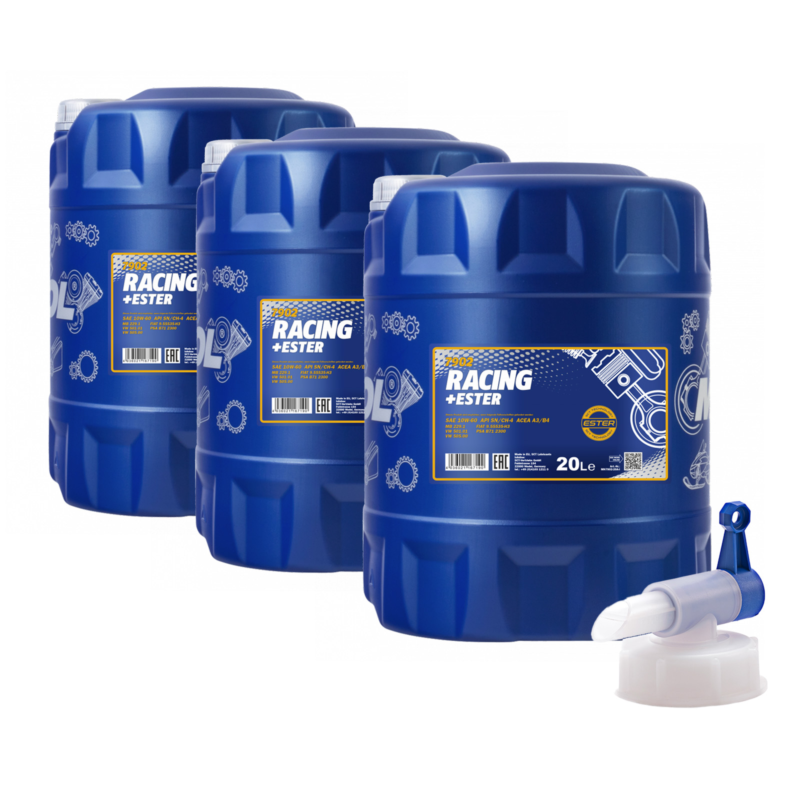 60 Liter MANNOL Racing Ester 10W-60 10W60 API SN CH-4 Motoröl ÖL + Ablasshahn