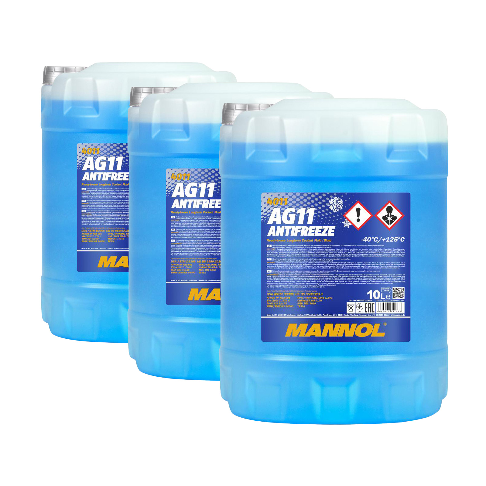 30 Liter (3x10) MANNOL Antifreeze AG11 Fertiggemisch blau -40°C Kühlerfrostschutz