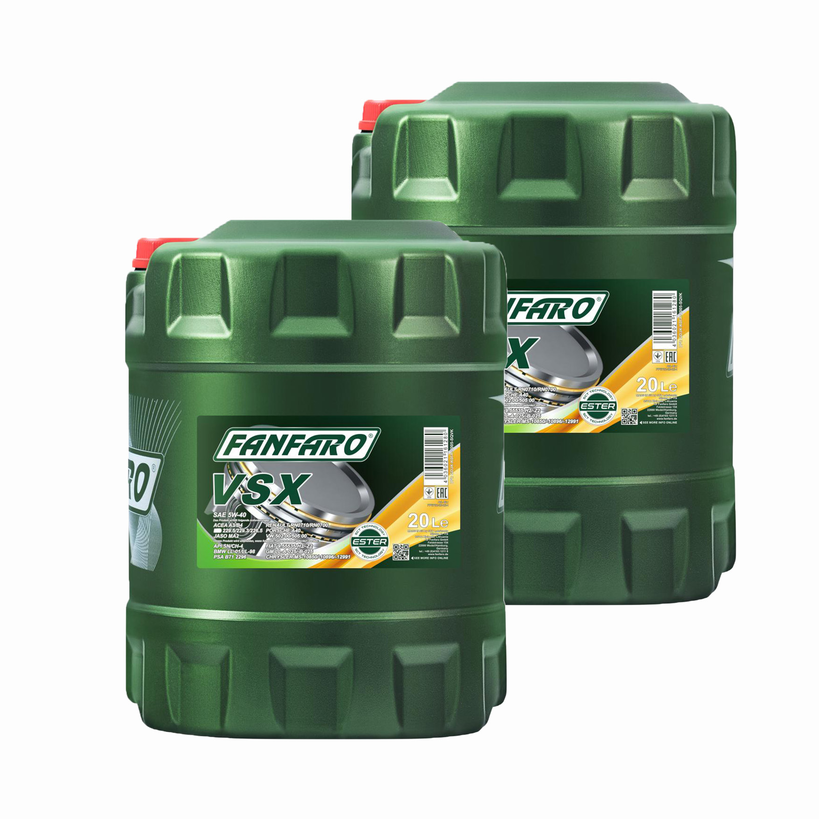 40 Liter (2x20) FANFARO VSX 5W-40 Motoröl A3 B4 MB passend für VW 505.00 BMW LL-01 Opel LL-A