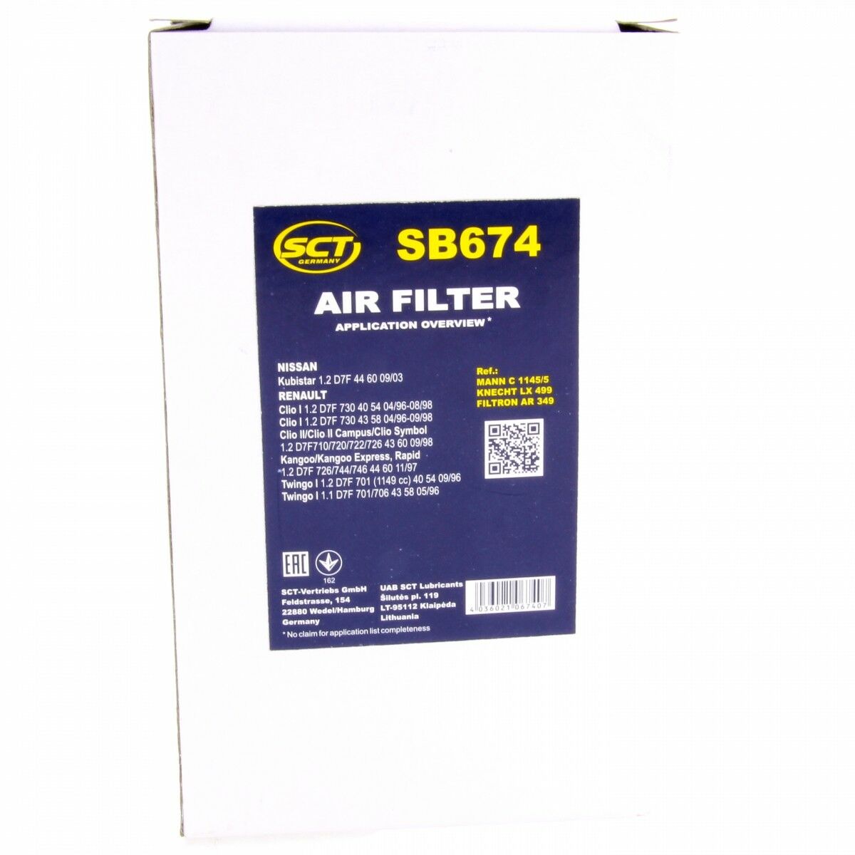 SCT Luftfilter SB674 Motorfilter Servicefilter Ersatzfilter Renault