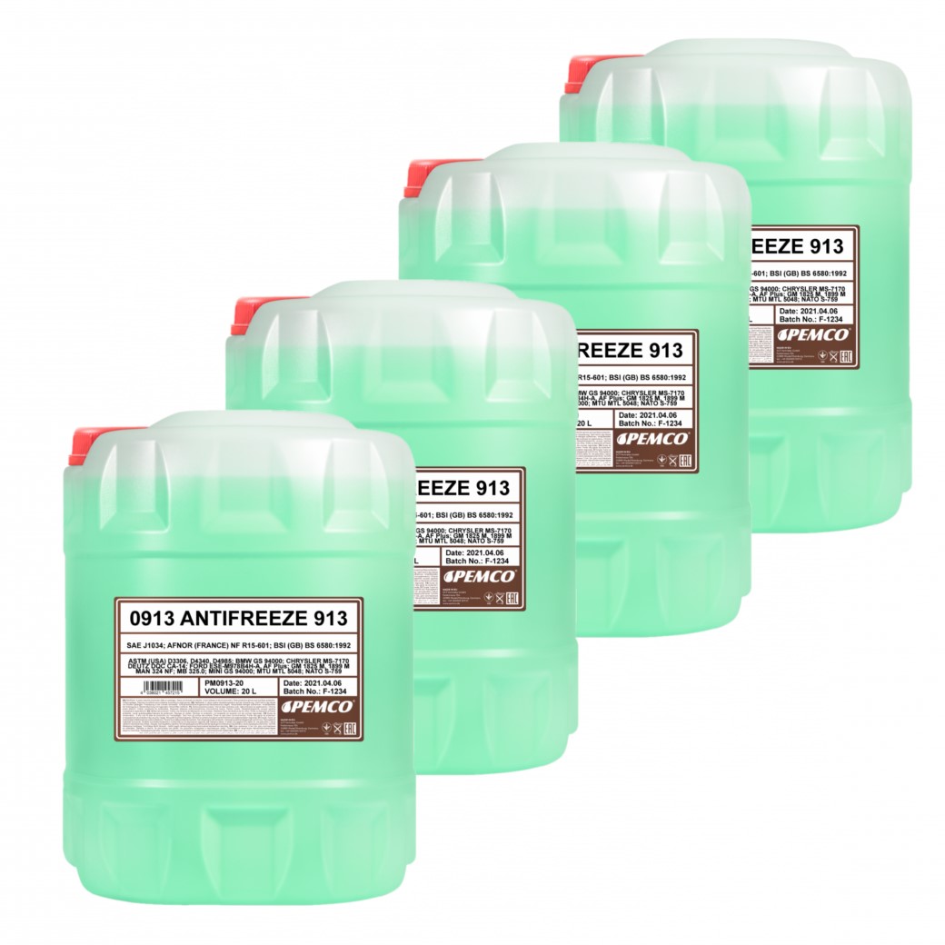80 Liter (4x20) PEMCO Antifreeze 913 -40 °C Kühlerfrostschutz Fertiggemisch grün
