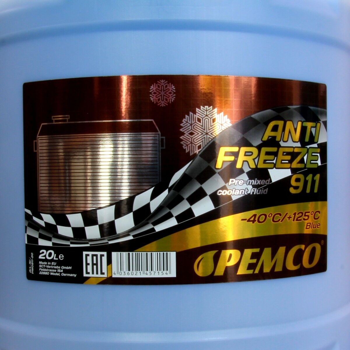 20 Liter PEMCO ANTIFREEZE 911 -40C Kühlerfrostschutz für G11, blau + Ablasshahn