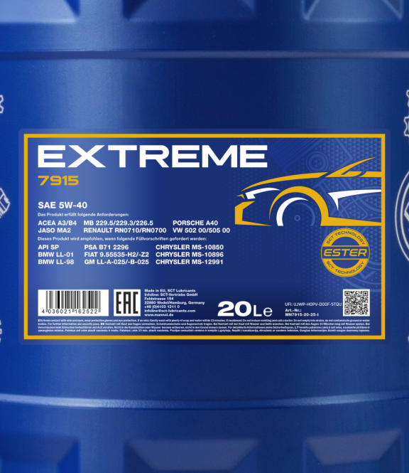 40 Liter MANNOL Extreme 5W-40 5W40 Motoröl ÖL API SN CH-4 + Ablasshahn 4036021162522
