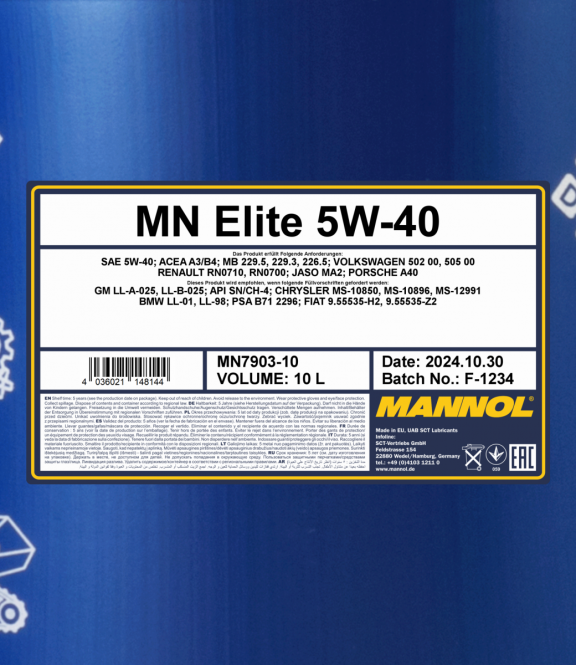 10 Liter MANNOL Elite 5W-40 SN/CH-4 Motoröl A3/B4 MB229.5 approved VAG 505.00 passend für BMW