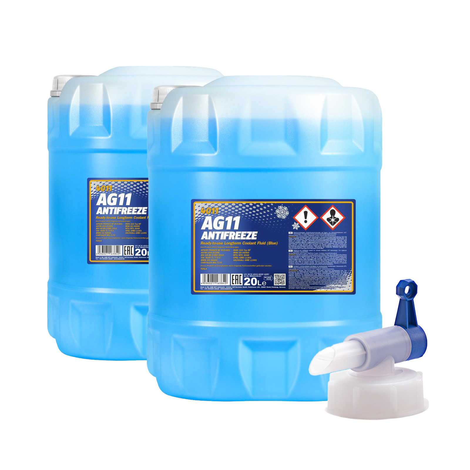 40 Liter MANNOL Kühlerfrostschutz AG11 blau -40° Kühlflüssigkeit +Ablasshahn