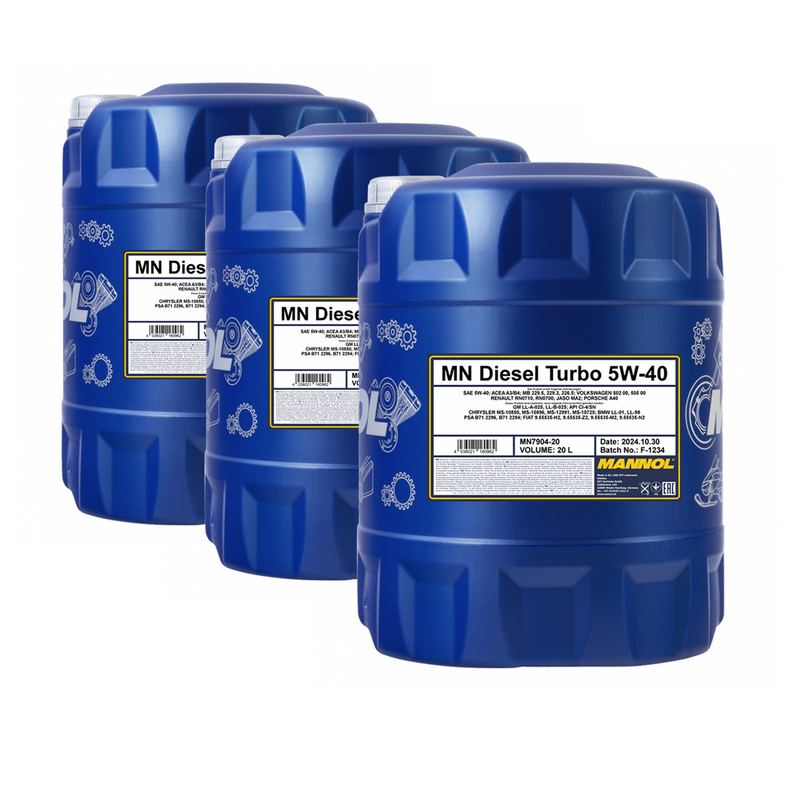 60 Liter MANNOL Diesel Turbo 5W-40 5W40 API CI-4/SN Motoröl ÖL 4036021160962