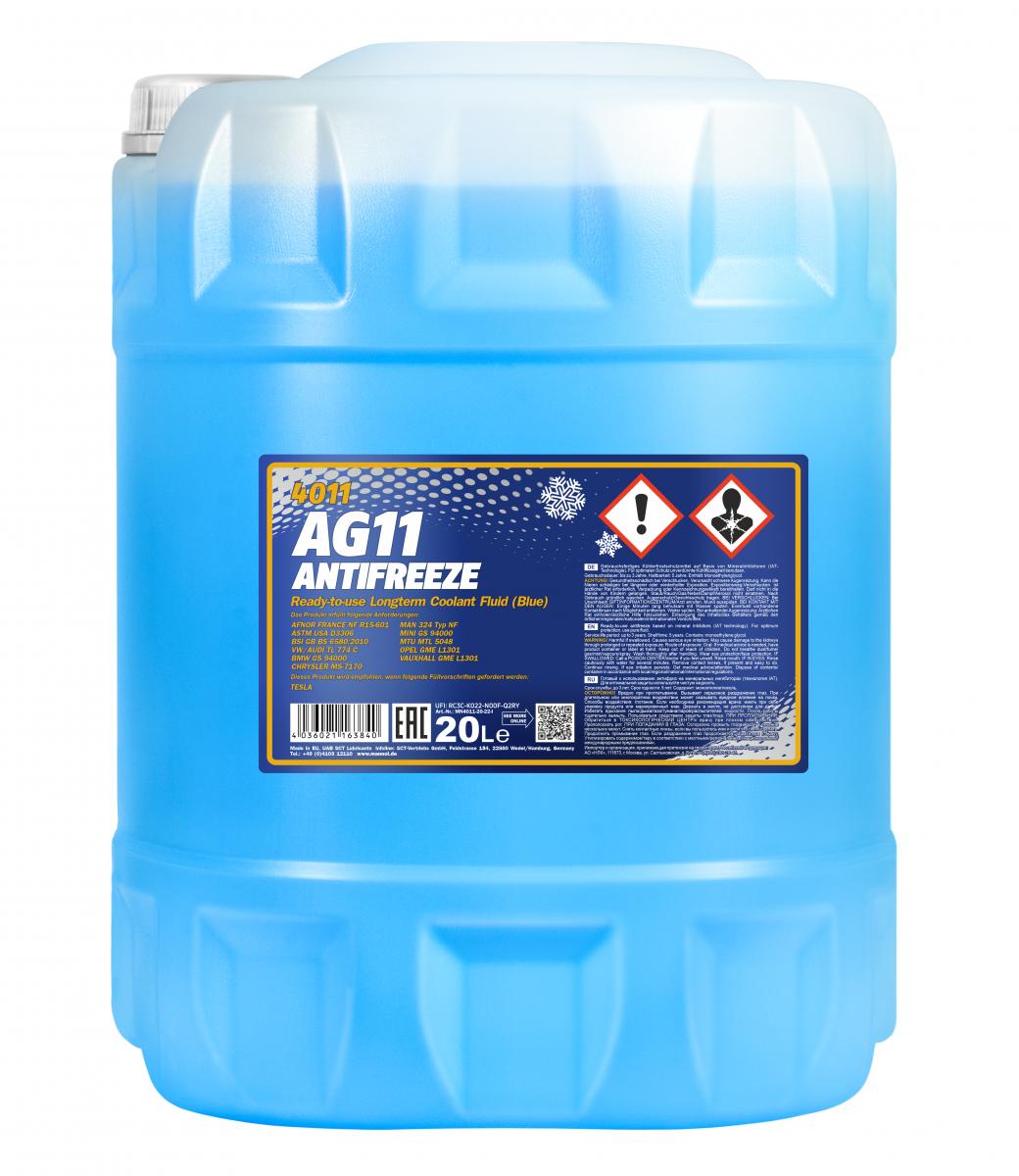 20 L MANNOL Kühlerfrostschutz Kühlmittel AG11 blau -40° Kühlflüssigkeit +  Hahn