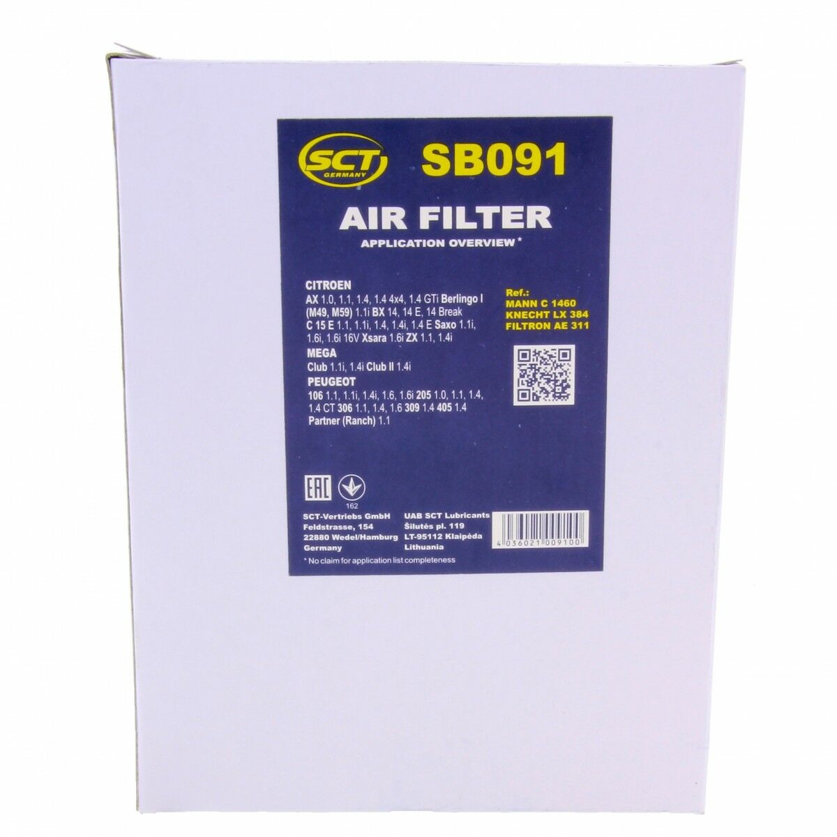 SCT Luftfilter Fahrzeugfilter SB091 Motorfilter Servicefilter passend für Citroen Peugeut