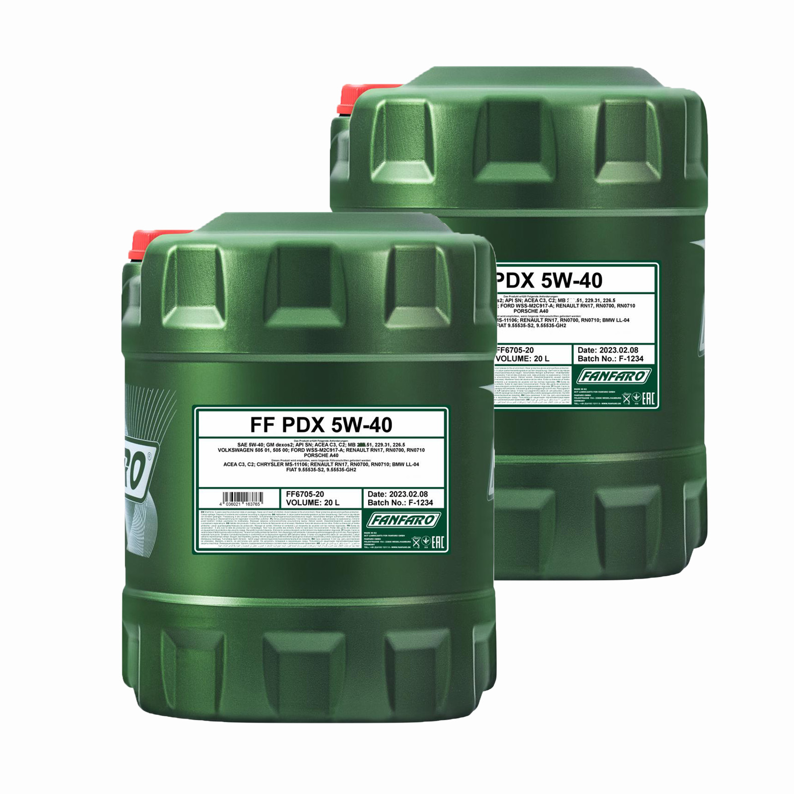 40 Liter (2x20) FANFARO PDX 5W-40 Motoröl VW 502.00 BMW LL-04 MB 229.31 C3