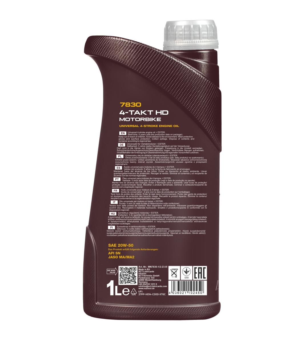 1 Liter MANNOL 7830 Motorbike 4-Takt 20W-50 API SN Motoröl Motorradöl