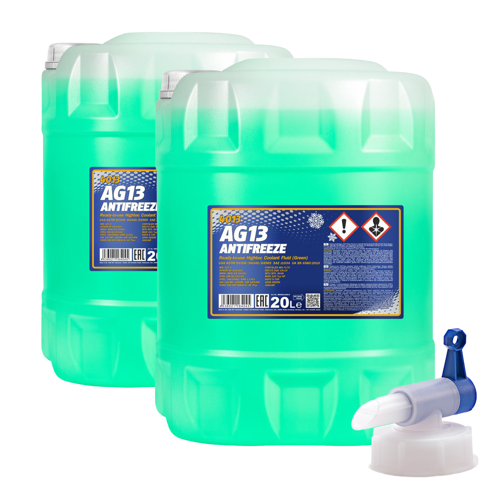 40L (2x20) MANNOL AG13 Frostschutz Fertiggemisch grün -40°C G13 + Ablasshahn