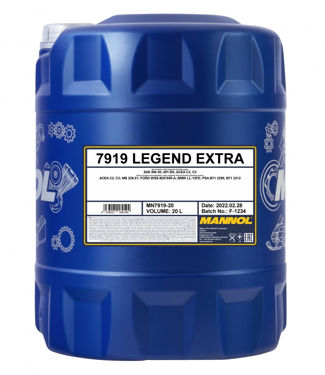 20 Liter MANNOL Legend Extra Motoröl MN7919 SAE 0W-30 API SN+ SP ACEA C3 C2