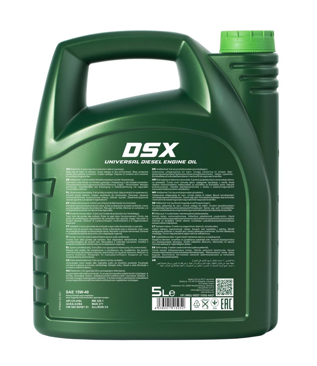 5 Liter FANFARO DSX 15W-40 CH-4/SL Motoröl E3 B3 A3 VW 505.00 501.00 MB 229.1