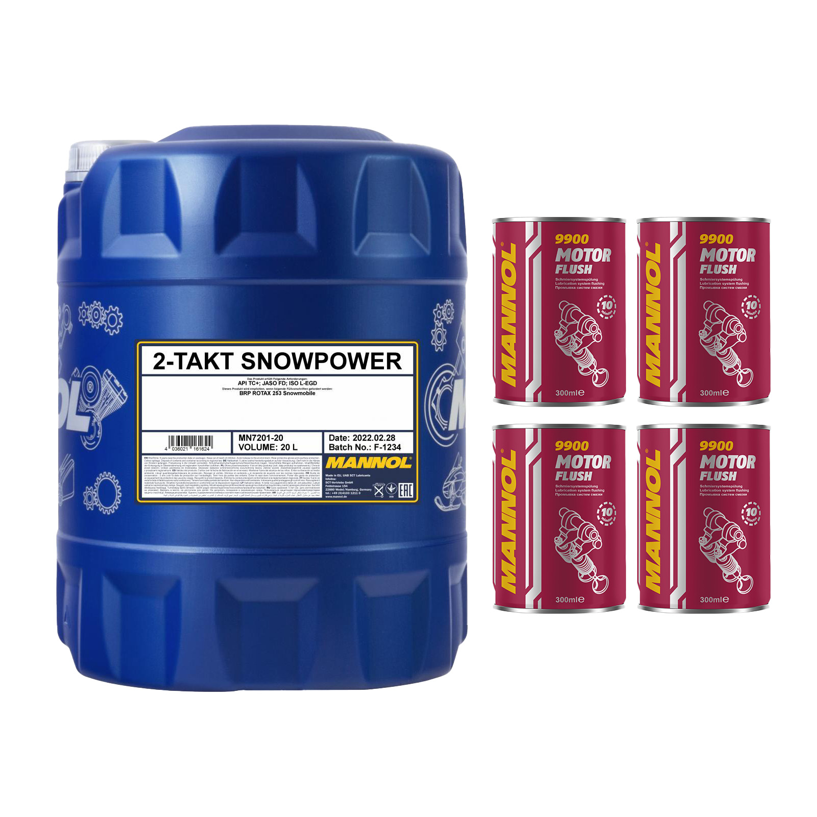 1x20 Liter MANNOL 2-Takt Snowpower TC+ Schneemobilöl Motoröl 4x Motor Flush