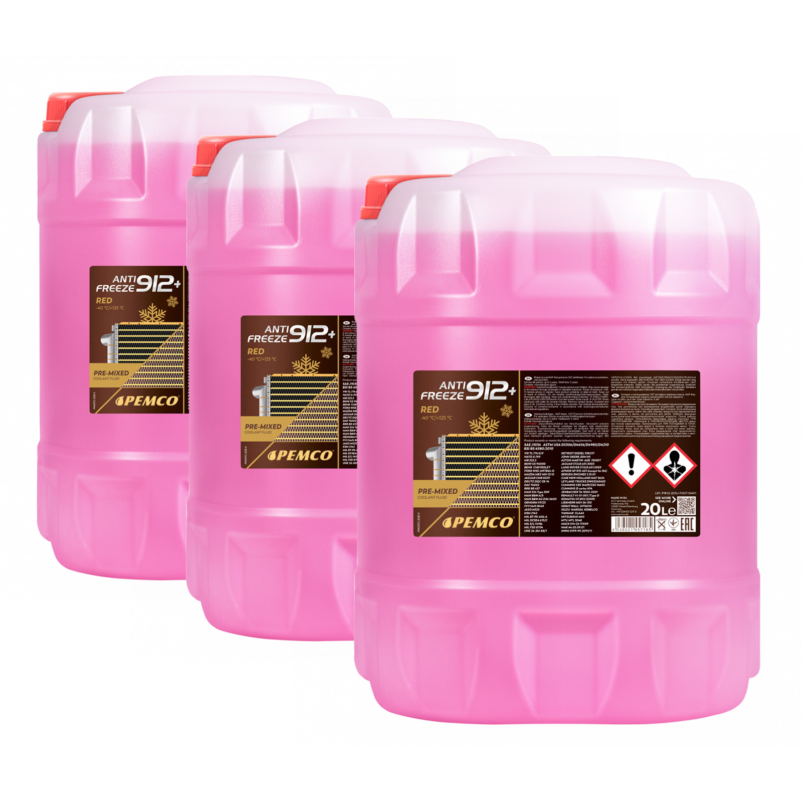 60 Liter (3x20) PEMCO Antifreeze 912+ Kühlerfrostschutz bis -40C rot PM0912 60 Liter (3x20) PEMCO Antifreeze 912+ Kühlerfrostschutz bis -40C rot PM0912