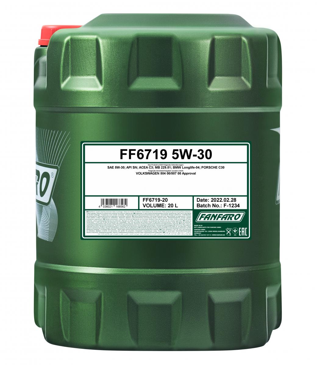 20 Liter FANFARO 6719 Premium-Synthese-Motorenöl 5W-30 API SN Motoröl 