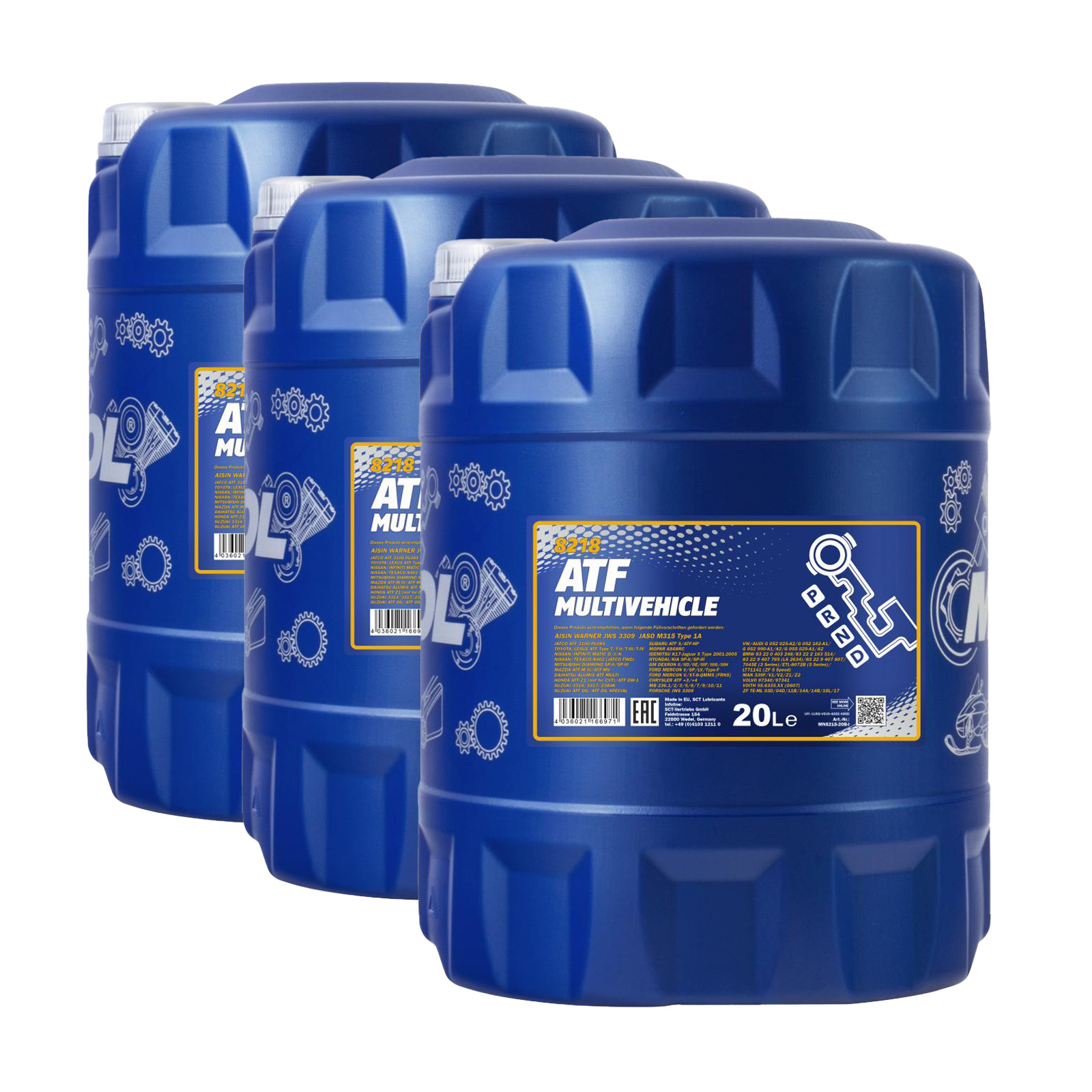 60 Liter (3x20) MANNOL ATF Multivehicle 8218 Automatikgetriebe Öl 60 Liter (3x20) MANNOL ATF Multivehicle 8218 Automatikgetriebe Öl