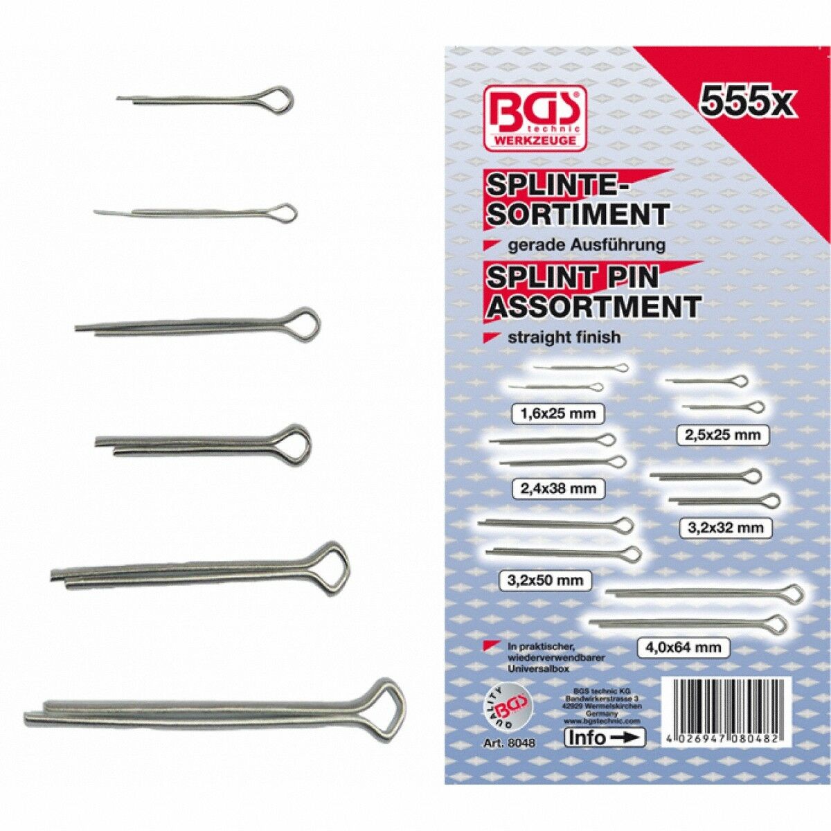 Splinte-Sortiment, 555-tlg. BGS Germany Werkzeuge und Ersatzteile