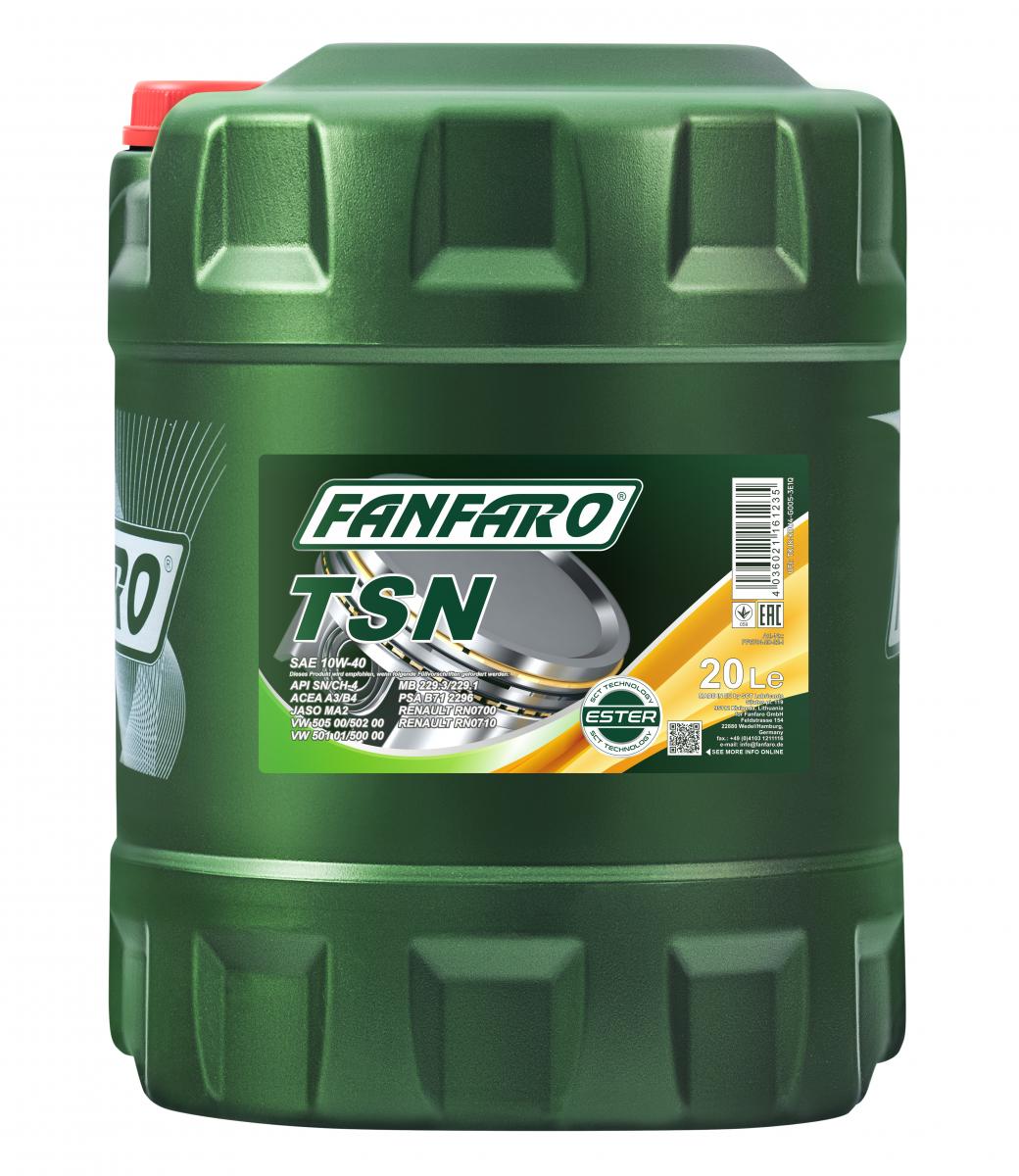 20 Liter FANFARO TSN 10W-40 SN CH-4 A3 B4 Motoröl MB 229.1 VW 502.00 505.00