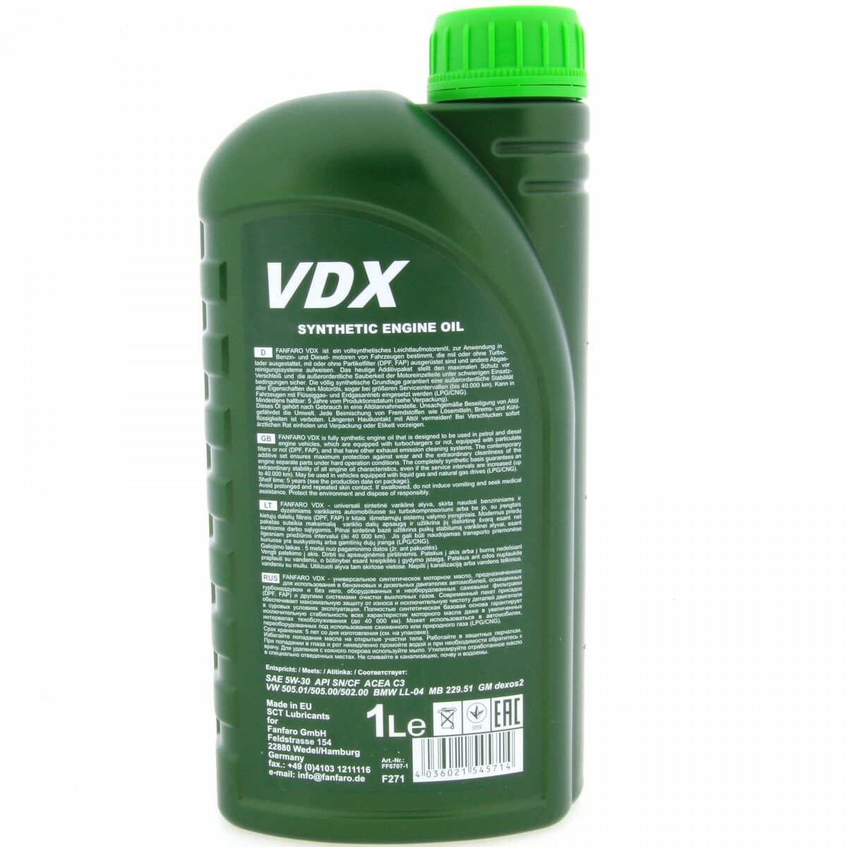 3 Liter FANFARO VDX 5W-30 Motoröl C3 VW 502.00 BMW LL-04 MB 229.51 GM Dexos2