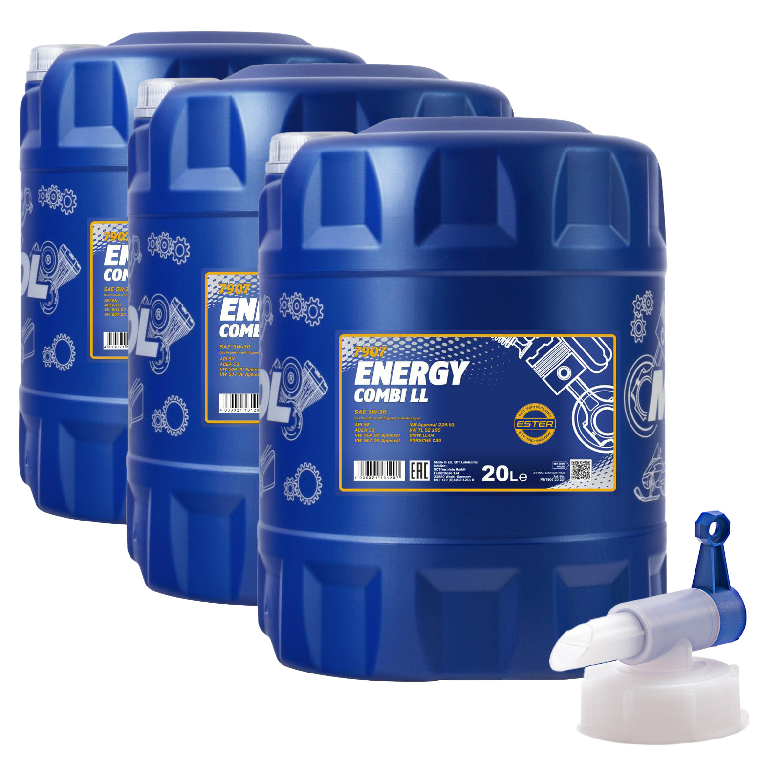 60 Liter MANNOL Energy Combi LL 5W-30 5W30 API SN Motoröl ÖL +  Ablasshahn