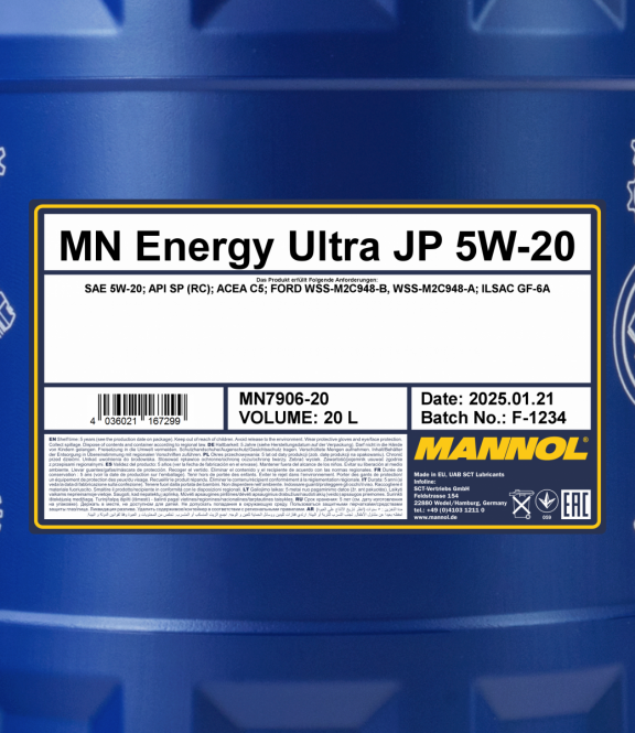 40 Liter (2x20) MANNOL Energy Ultra JP 5W-20 API SP (RC) 7906 Motoröl