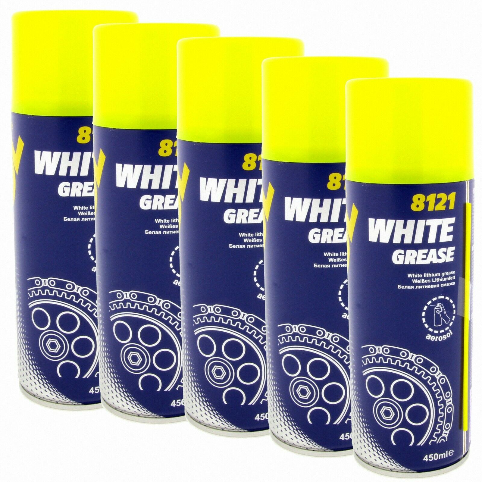 5x Weißes Fettspray Kettenspray Mineralfett 450ml MANNOL White Grease 8121