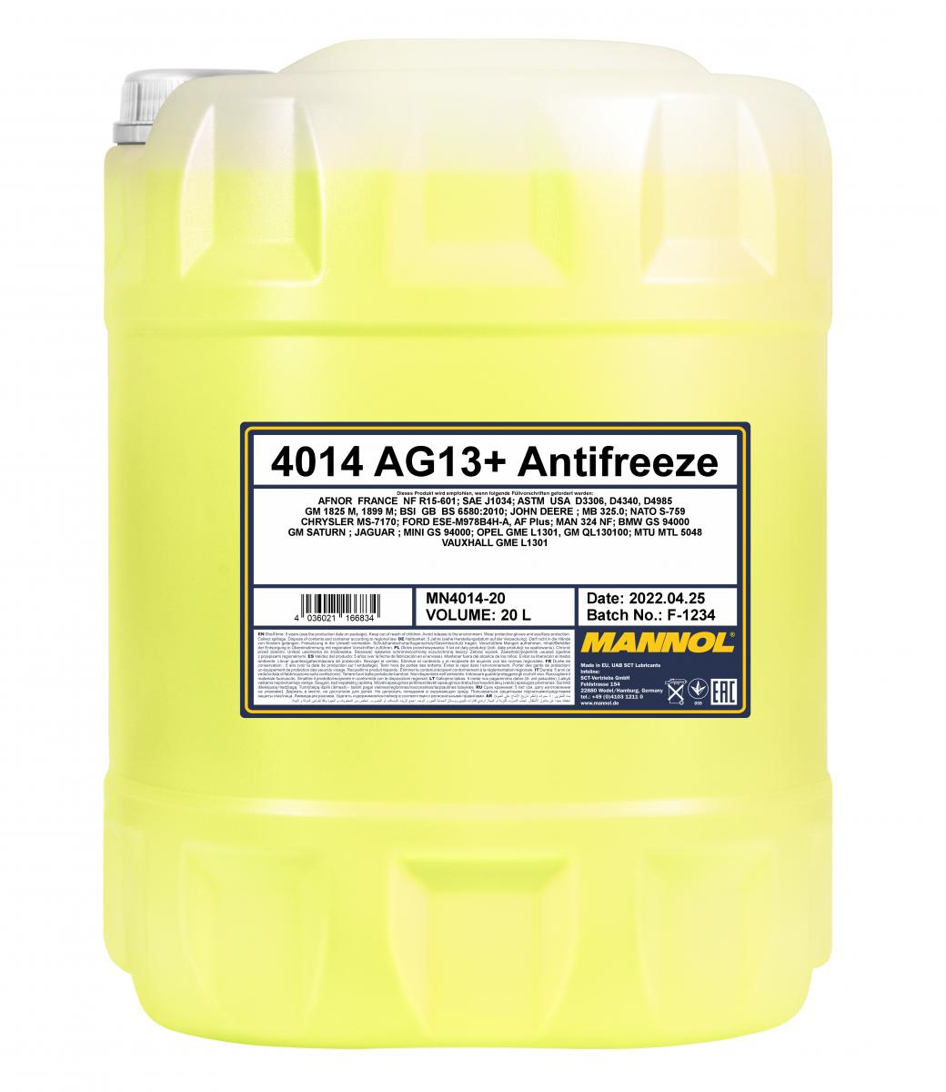 20 L MANNOL AG13+ Kühlflüssigkeit Fertiggemisch -40°C gelb G13+ & 1x Ablasshahn